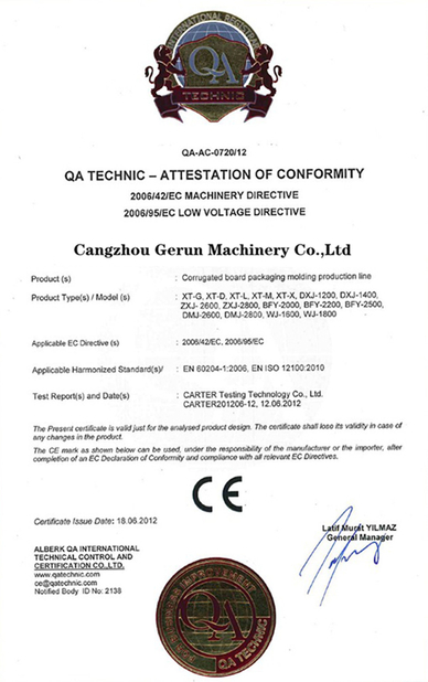 چین Cangzhou Gerun Machinery Co.,Ltd گواهینامه ها