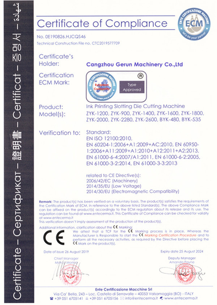 چین Cangzhou Gerun Machinery Co.,Ltd گواهینامه ها
